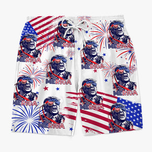 American Pride - US Patriotic Pride Tropical Hawaiian Aloha Men Beach Shorts