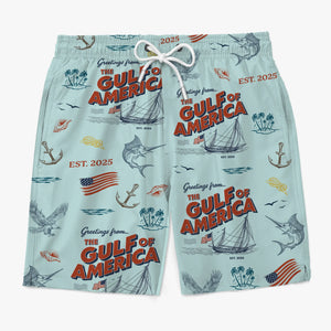 Greetings From The Gulf Of America - US Patriotic Pride Tropical Hawaiian Aloha Men Beach Shorts