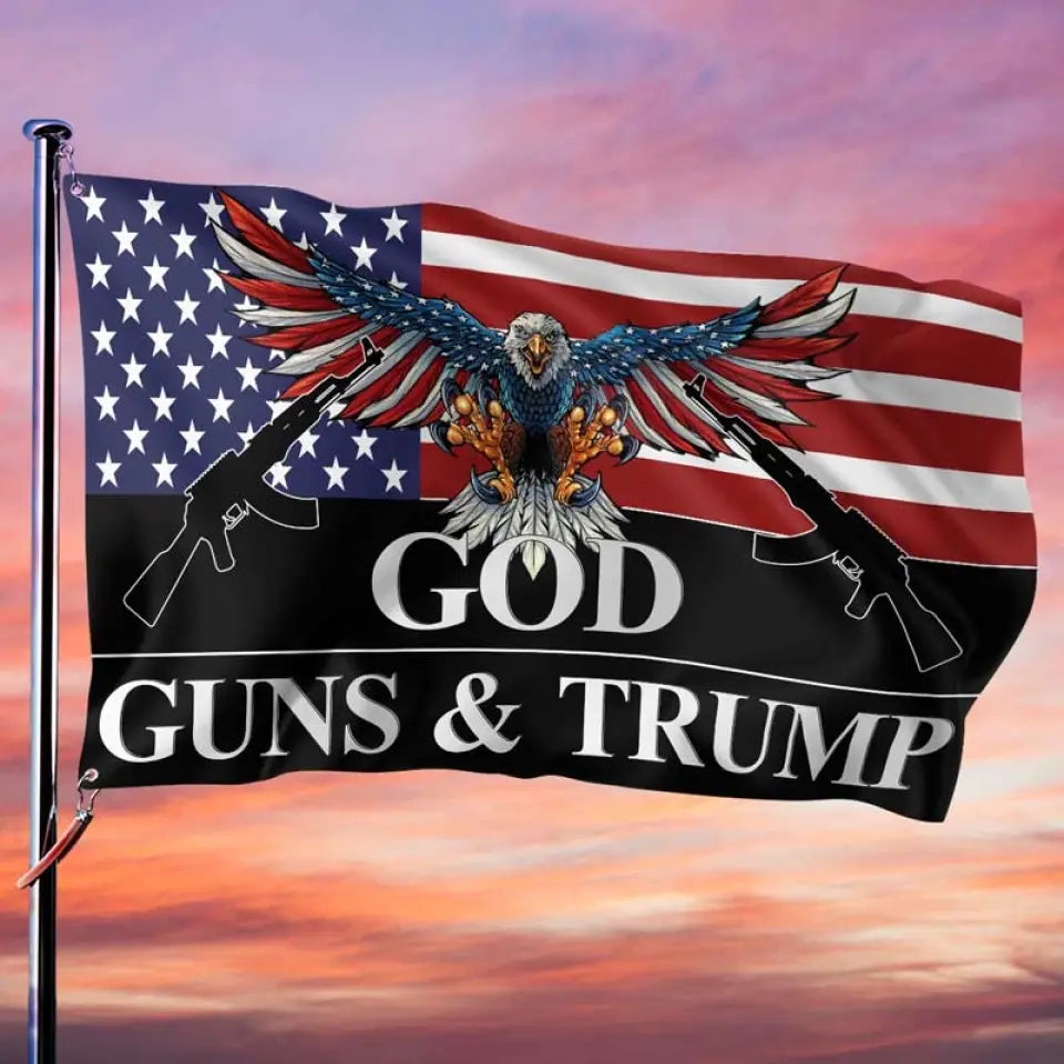 God, Guns And Trump - Trump US Election Horizontal House Flag