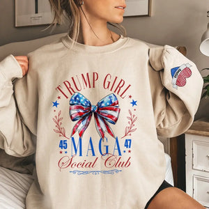 Trump Girl, MAGA Social Club - Trump US Elections Personalized Custom Unisex Sweatshirt With Design On Sleeve - Gift For Best Friends, BFF, Sisters