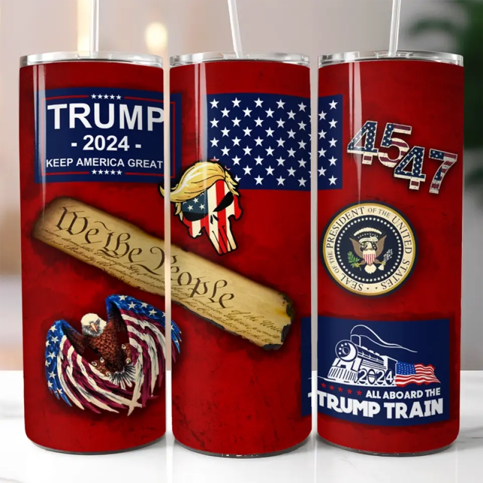 All Aboard The Trump Train 2024 - US Elections Skinny Tumbler, Trump Tumbler