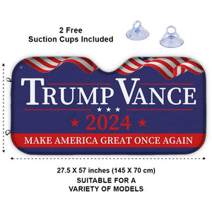 Trump Vance 2024 - US Elections Auto Windshield Sunshade, Car Window Protector - Gift For Trump Supporters