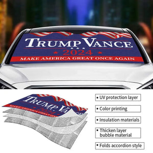 Trump Vance 2024 - US Elections Auto Windshield Sunshade, Car Window Protector - Gift For Trump Supporters