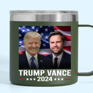 Trump And Vance, MAGA 2024 - US Election 14oz Stainless Steel Tumbler With Handle