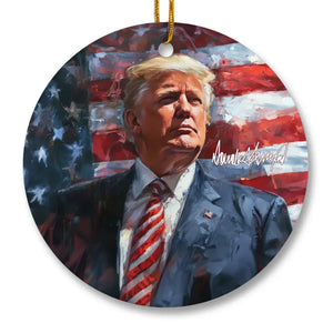 Fight For America, One Heart For America - US Elections Ceramic Round Shaped Ornament - Christmas Gift For Trump Supporters