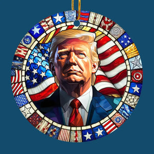 Trump 2024, Save America Again - US Elections Ceramic Round Shaped Ornament - Christmas Gift For Trump Supporters