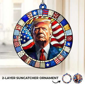 The President Is Here - US Elections Window Hanging Suncatcher Ornament - Gift And House Decor For Conservative Supporters