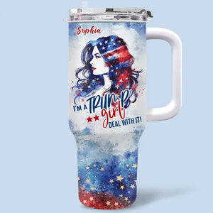 Deal With Red-Wave Girl - US Election Personalized Custom 40 Oz Stainless Steel Tumbler With Handle - Gift For Best Friends, BFF, Sisters