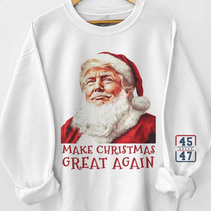 Santa's Back And Ready To Celebrate - US Elections Unisex Sweatshirt With Design On Sleeve