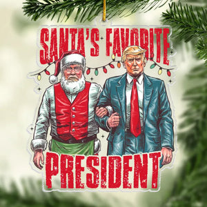 Santa Claus Is Coming To Town With His Favorite President - US Election Acrylic Custom Shaped Ornament - Christmas Gift And Decor For Conservative Supporters