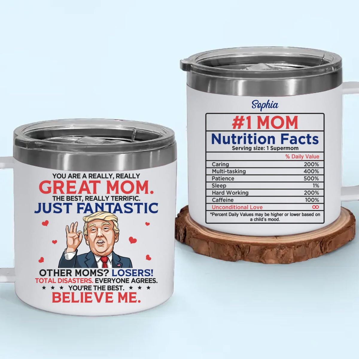 American Heart, Mom’s Love - US Patriotic Pride 14oz Stainless Steel Tumbler With Handle