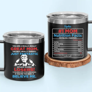 Proudly American, Proudly Mom - US Patriotic Pride 14oz Stainless Steel Tumbler With Handle