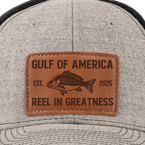 Reel In Greatness - US Patriotic Pride Leather Patch Hat - Gift For Conservative Supporters