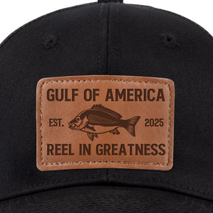 Reel In Greatness - US Patriotic Pride Leather Patch Hat - Gift For Conservative Supporters