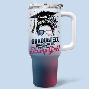 Red-Wave Girl Graduated - US Patriotic Pride 40 Oz Stainless Steel Tumbler With Handle - Gift For Best Friends, BFF, Sisters