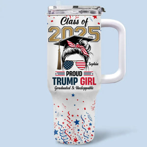 Proud Of Red-Wave Girl - US Patriotic Pride 40 Oz Stainless Steel Tumbler With Handle - Gift For Best Friends, BFF, Sisters