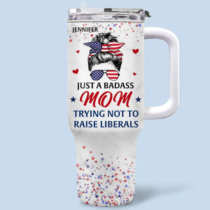 Timeless Love, Tough Mom - US Patriotic Pride 40 Oz Stainless Steel Tumbler With Handle