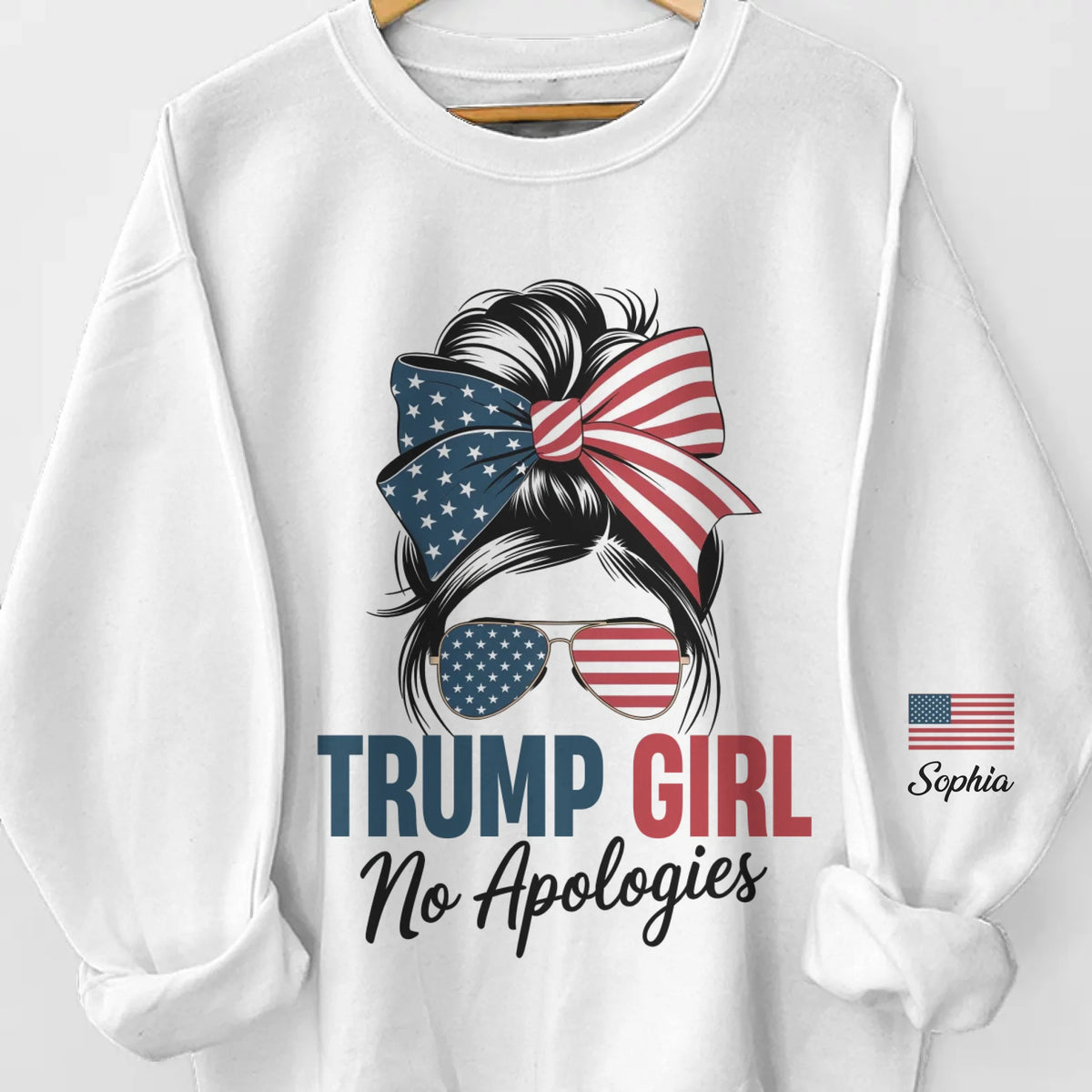 Stars In Her Hair, Fire In Her Soul - US Patriotic Pride Unisex Sweatshirt, Hoodie With Design On Sleeve - Gift For Best Friends, BFF, Sisters