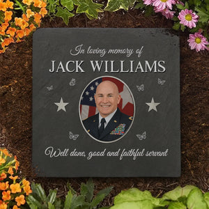 Custom Photo Always In Our Hearts - US Patriotic Pride Square Shaped Memorial Stone