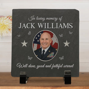 Custom Photo Always In Our Hearts - US Patriotic Pride Square Shaped Memorial Stone