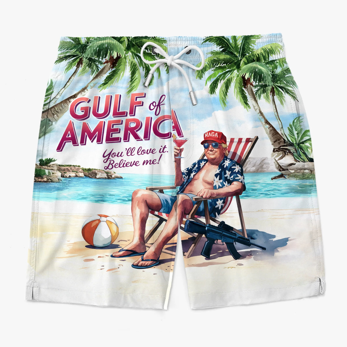 Love The Gulf Of America - US Patriotic Pride Tropical Hawaiian Aloha Men Beach Shorts