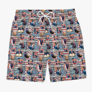 Freedom Vibes Only - US Patriotic Pride Tropical Hawaiian Aloha Men Beach Shorts