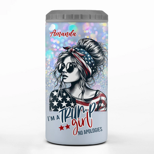 No Apologies From Red Girl - US Patriotic Pride 4 In 1 Can Cooler Tumbler - Gift For Best Friends, BFF, Sisters