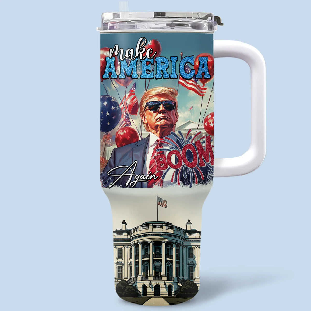Make America Boom Again - US Patriotic Pride 40 Oz Stainless Steel Tumbler With Handle - 4th Of July, Gift For Conservative Supporters