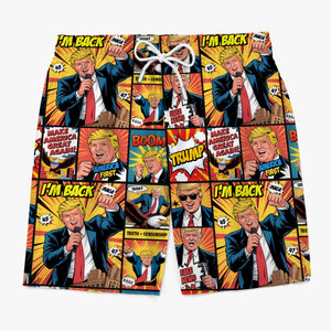 Republican State Tropical Hawaiian Aloha Men Beach Shorts - US Patriotic Pride Summer Vacation And Travel Gifts For Conservative Supporters - Power, Freedom, Mic Drop