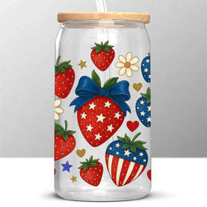 Republican State Glass Cup, Iced Coffee Cup - US Patriotic Pride Gifts For Conservative Supporters - Strawberry State of Mind