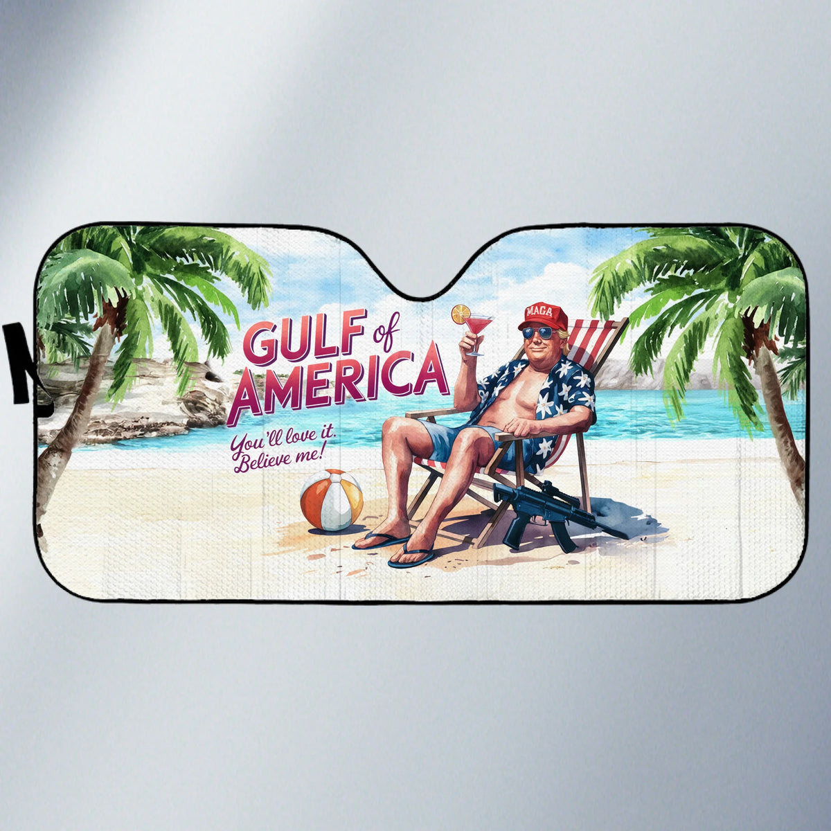 Gulf Of America Republican State Auto Windshield Sunshade, Car Window Protector - US Patriotic Pride Gifts For Conservative Supporters - Sun, Sand, And Sovereignty