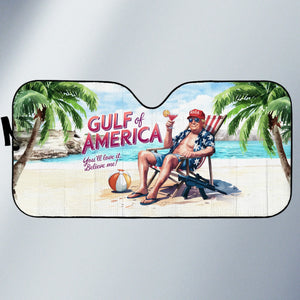 Gulf Of America Republican State Auto Windshield Sunshade, Car Window Protector - US Patriotic Pride Gifts For Conservative Supporters - Sun, Sand, And Sovereignty