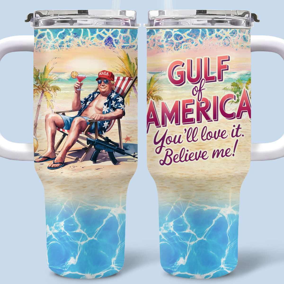 Gulf Of America Republican State 40 Oz Stainless Steel Tumbler With Handle - US Patriotic Pride Gifts For Conservative Supporters - Don’t Underestimate The 47th Storm