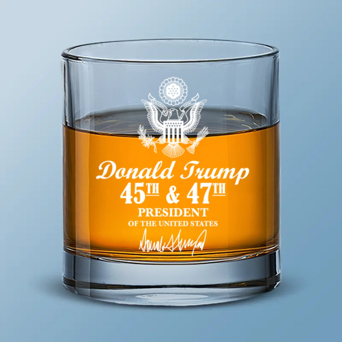 45 47 Republican State Whiskey Glass - US Patriotic Pride Gifts For Conservative Supporters, Wine, Bourbon, Whiskey Lovers - Presidential Seal Edition