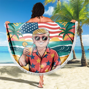 Gulf Of America Republican State Round Beach Towel -  US Patriotic Pride Summer Gifts For Conservative Supporters, Travel Lovers - Raise Your Glass For This Great Summer