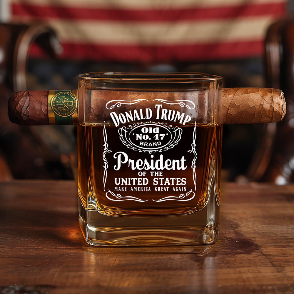 Make The Establishment Cry Again - US Patriotic Pride Cigar Holder Whiskey Glass - Gift For Conservative Supporters