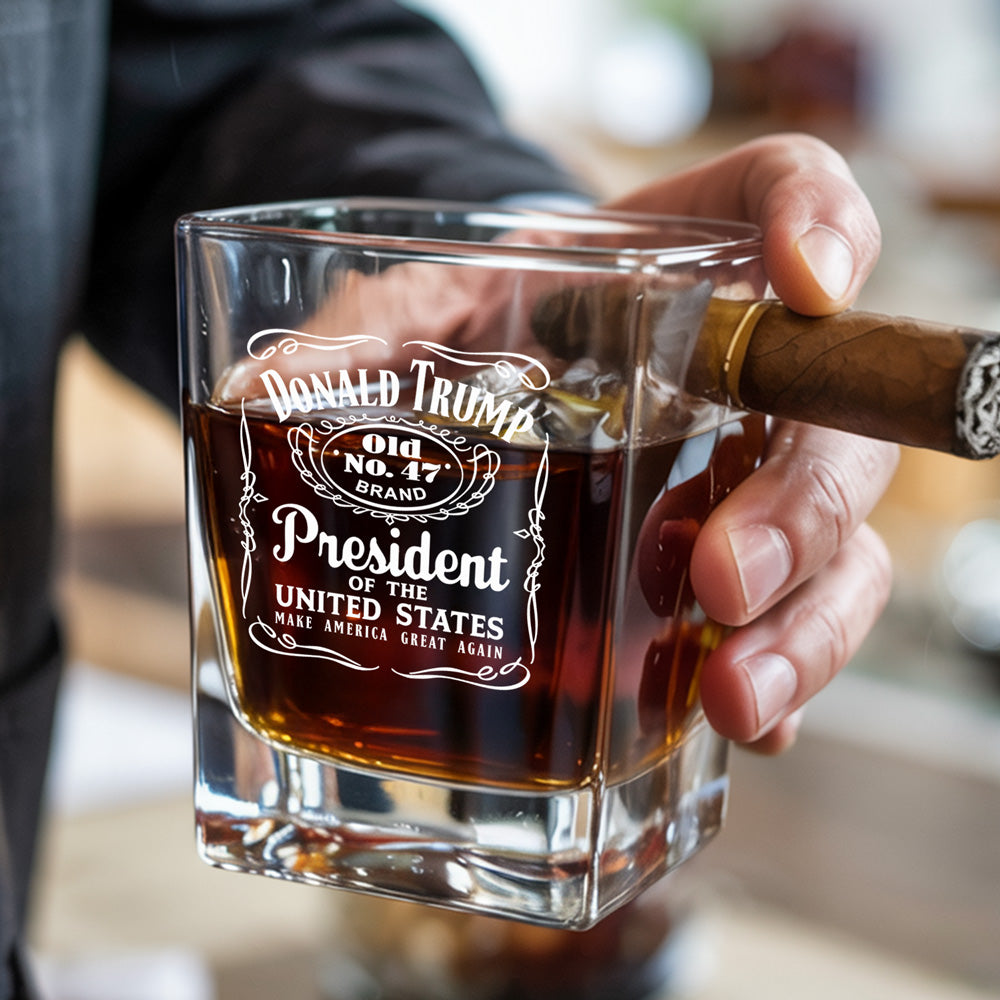 Make The Establishment Cry Again - US Patriotic Pride Cigar Holder Whiskey Glass - Gift For Conservative Supporters