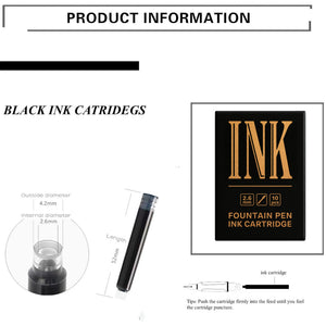 Republican State 2.6mm Fountain Pen Ink Cartridges - Pack Of 10 Black Refills